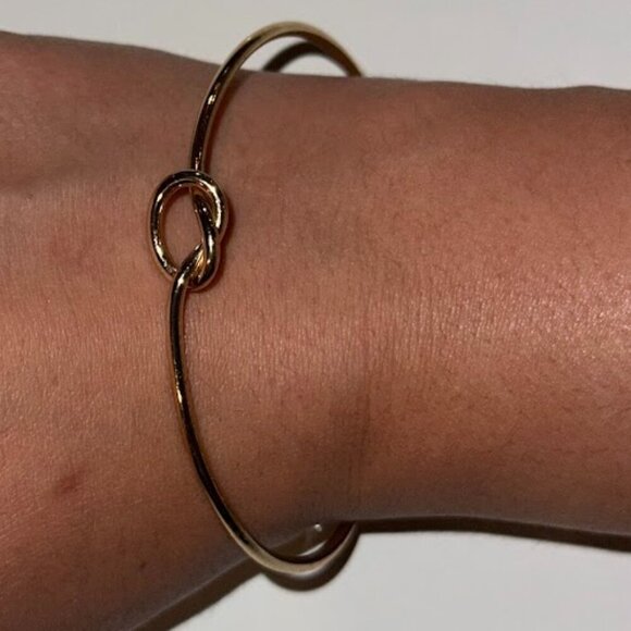 Gold Knot Bangle Bracelet – Minimalist Open Cuff - Picture 2 of 2